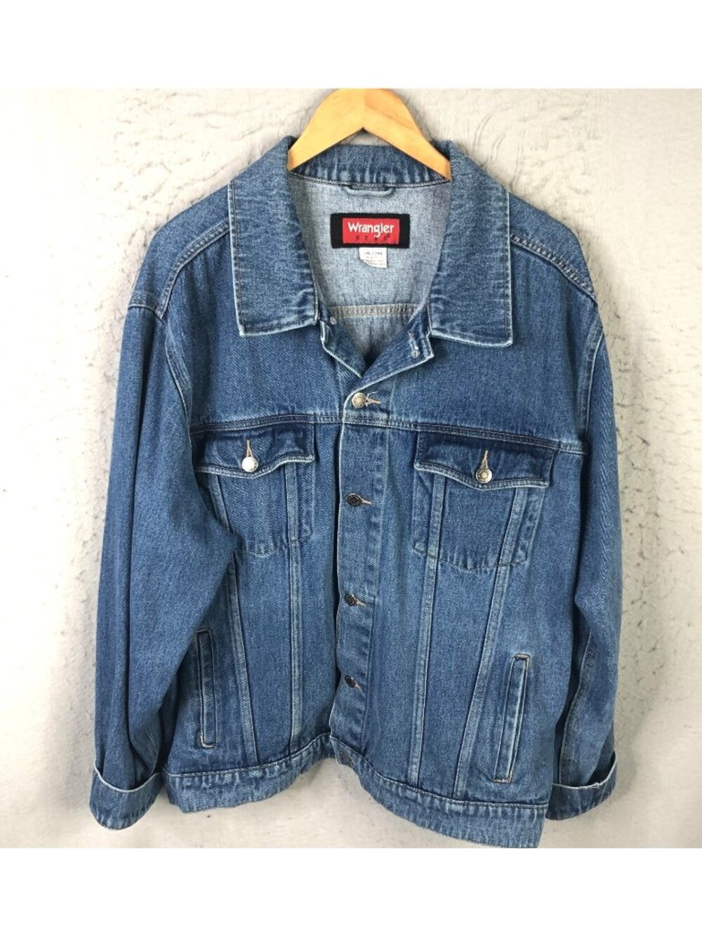 Wrangler Hero Jacket Mens 2XL Blue Denim Trucker Button Front Indigo Cotton